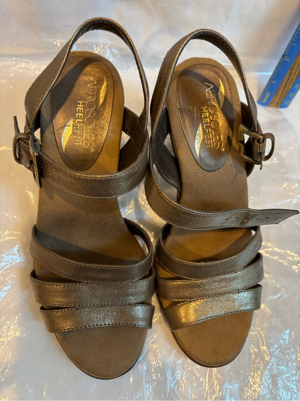 AEROSOLES Metallic Bronze Multi-Strap Slingback Sandals